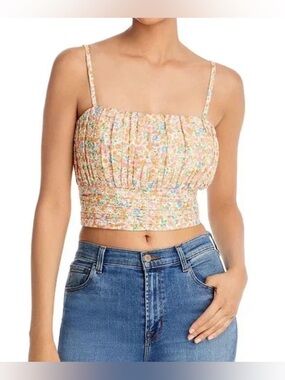 Aqua Peach Floral Smocked Cropped Cami Top